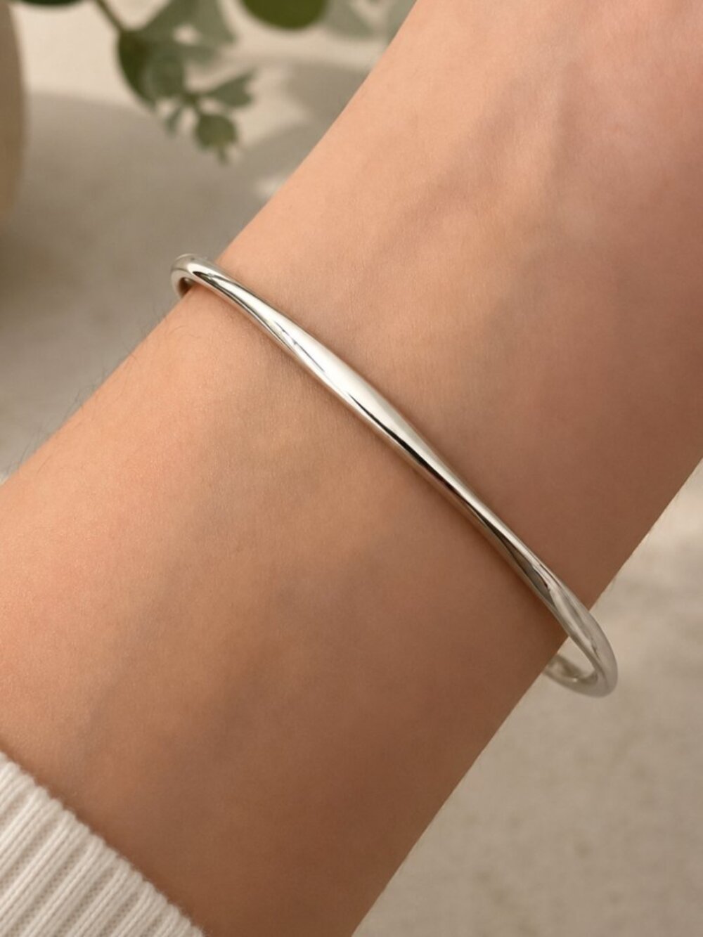 925 Sterling Silver Thin Bangle Bracelet Silver Cuff Bracelet Modern Bracelet